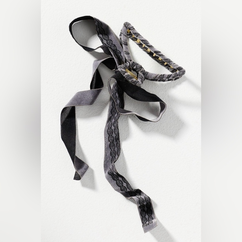 Anthropologie Velvet Bow Hair Claw Clip in Slate NEW